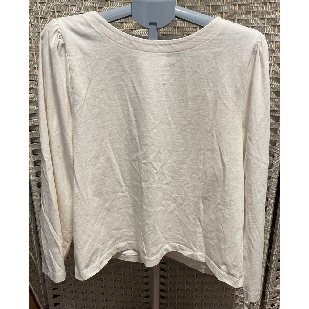 J.Crew Womens Puff Shoulder Long Sleeve Button Back Top Cream Size 2XL